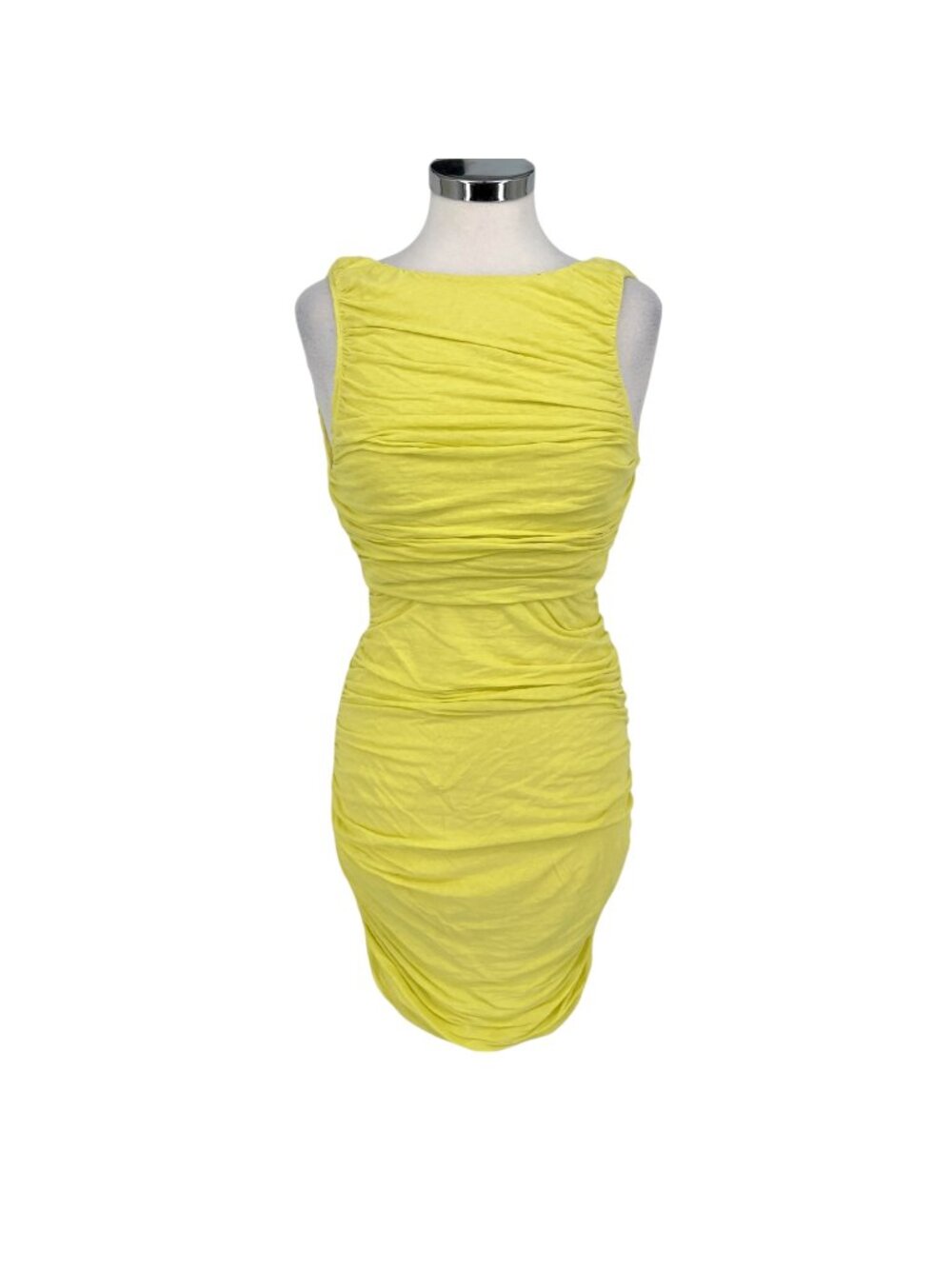 Alice & Olivia Air Ruched Open Back Sleeveless Bodycon Dress Lime Yellow Small